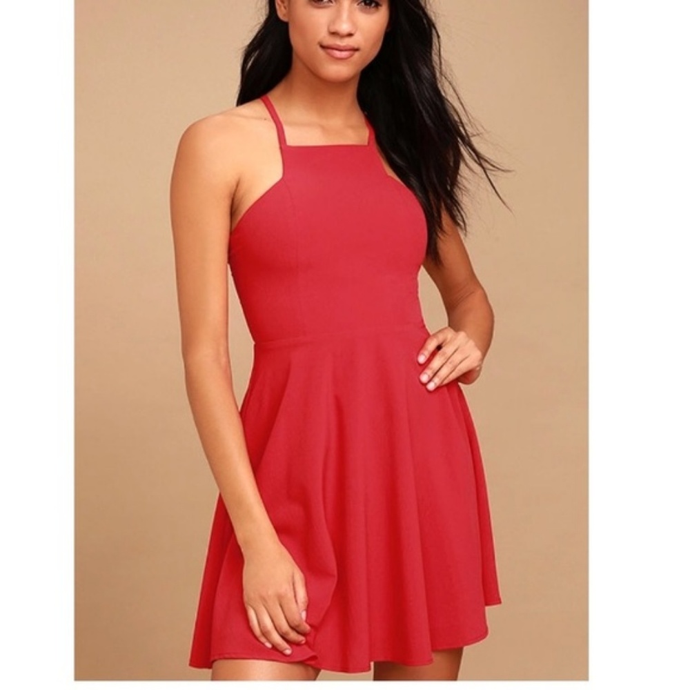 Lulus Call to Charms Red Skater Dress NWT